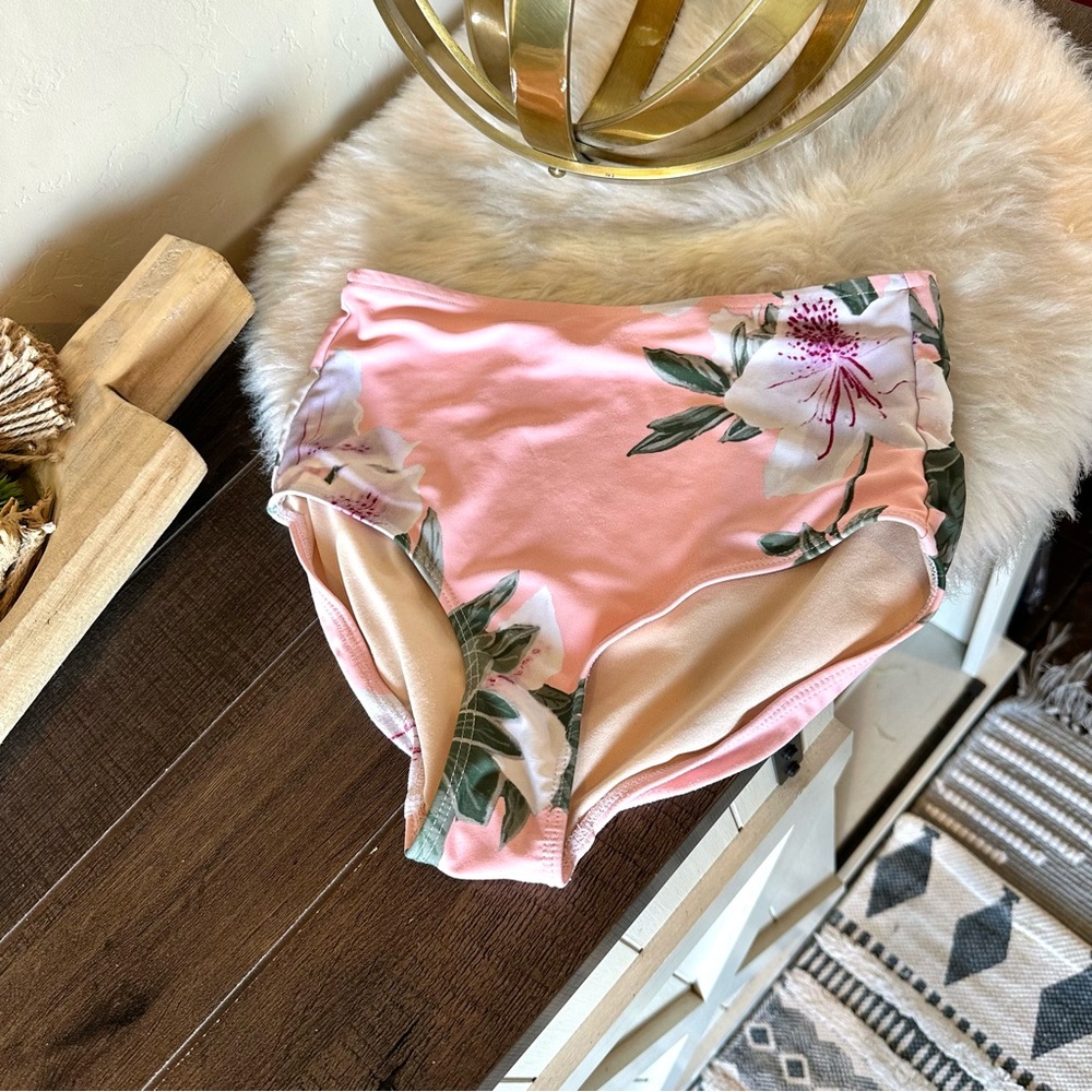 Albion Fit Light Pink Floral Shock Lulu High Waisted Swim Bottoms #231